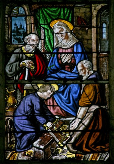 Vindue w1 viser Jesus som tømrer af French School