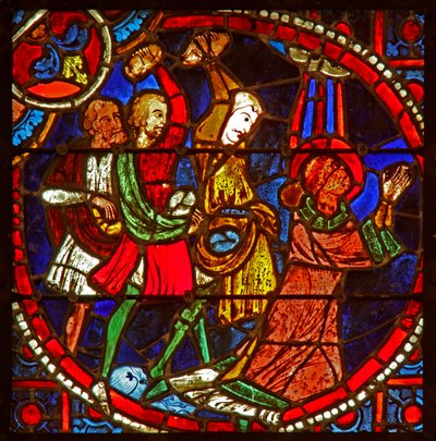 Vindue w1, der viser Skt. Stephens martyrium af French School
