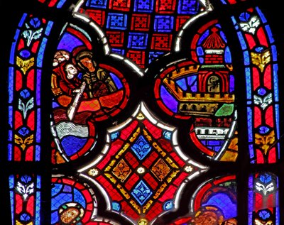Vindue w1 skildrer en scene fra Maria Magdalenas liv - helgenen - rejser til Marseille af French School