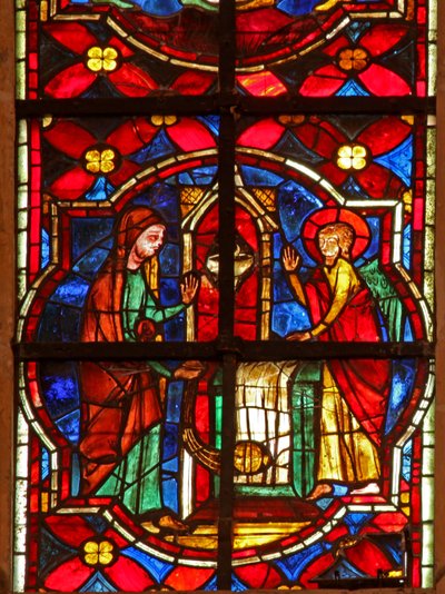 Vindue w212 viser Zacharias, faderen til Johannes Døberen, besøgt af en engel i templet af French School