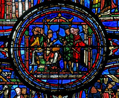 Vindue w23, der forestiller St. Thomas Becket, modtager udsendinge fra kongen af French School