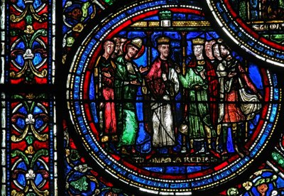 Vindue w23 forestillende St. Thomas Becket med Henrik II og Ludvig VII af French School