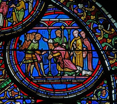 Vindue w23, der viser mordet på St. Thomas Becket af French School