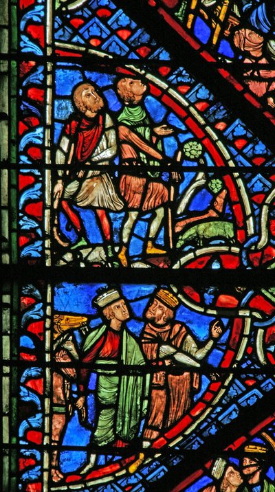 Vindue w2 viser magi med Herodes; Bebudelse til hyrderne af French School