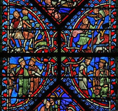 Vindue w2 viser magi med Herodes; Bebudelse til hyrderne af French School