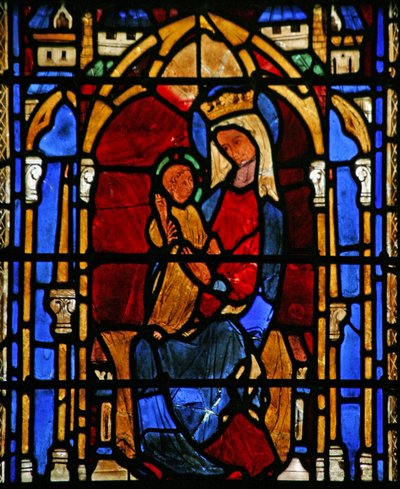 Vindue w36, der forestiller Jomfruen og Barnet af French School