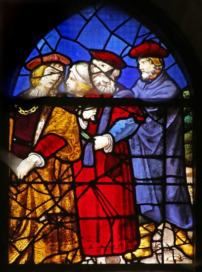 Fenster w38, das Zuschauer bei der Auferweckung des Lazarus darstellt von French School