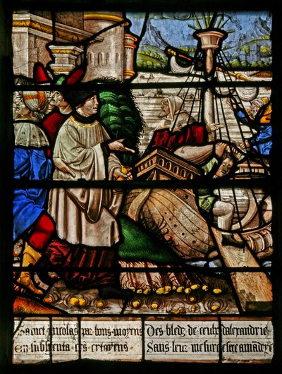 Fenster w3 mit St. Nikolaus: beschafft Weizen für die Bürger von Alexandria von French School