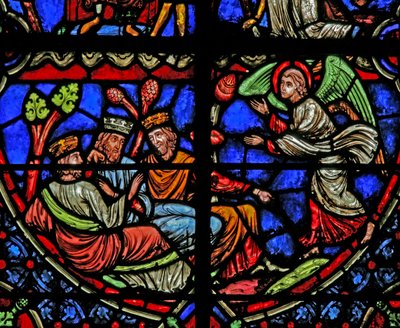 Vindue w3, der viser magi, er advaret i en drøm (moderne) af French School