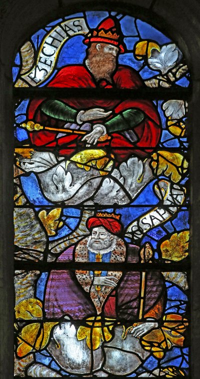 Vindue w3, der viser Isajs træ: Ezekias og Josafat af French School