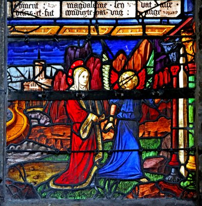 Vindue w5 forestillende Maria Magdalene; hun går i eksil og bliver guidet af en engel af French School