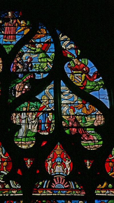 Vindue w6 viser en scene fra Maria Magdalenas liv - de helliges sidste nadver af French School