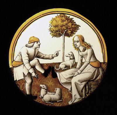 Vindue w70, der afbilder Usikkert emne (Jeu de quintaine?) af French School
