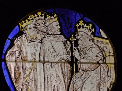 Vindue w72, der viser magi før Herodes - panel fra de lave lande? af French School