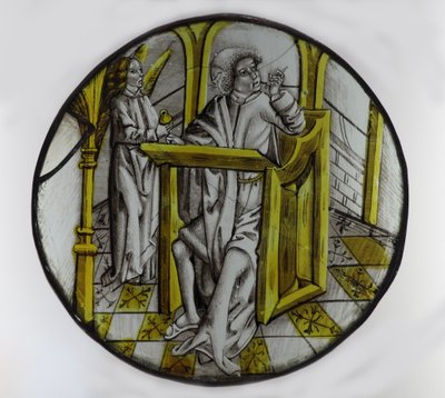 Vindue w76, der viser St. Matthæus med sin symbolengel af French School