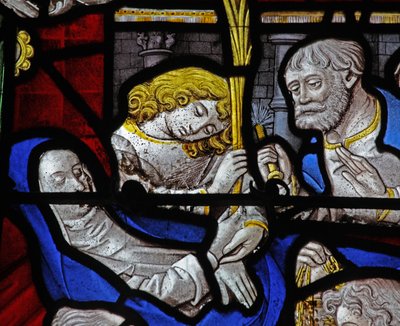 Fenster w9 mit einem Detail vom Tod der Jungfrau Maria von French School