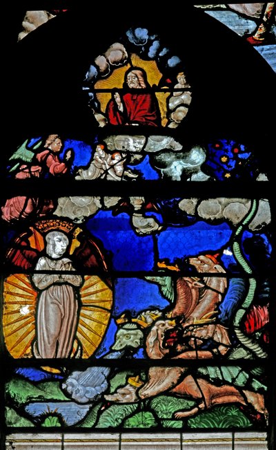 Vindue w9 viser en scene fra St Johns Book of the Revelation af French School
