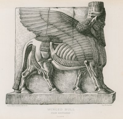 Bevinget tyr, fra Khorsabad, Louvre af French School