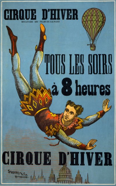 Vintercirkus hver aften kl. 8: Reklameplakat lavet af Stafford Co og Nottingham til et Cirque-show i Cirque d