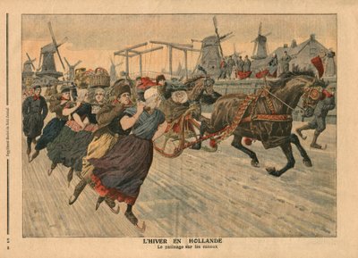 Winter in Holland, skøjteløb på kanalen, illustration fra 