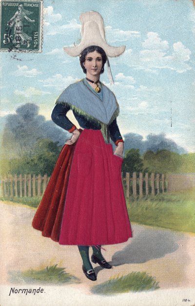 Kvinde i traditionel dragt fra Normandiet C. 1910 - Kvinde i traditionel dragt fra Normandiet af French School