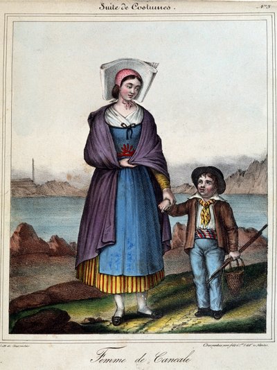 Kvinde fra Cancale og hendes barn, ca. 1845 af French School