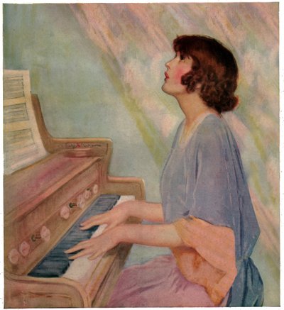 Kvinde spiller orgel. 1924 (gravering) af French School