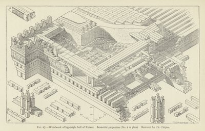 Træværk af hypostyle hall af Xerxes, isometrisk projektion (nr. 2 i plan), restaureret af Ch Chipiez af French School