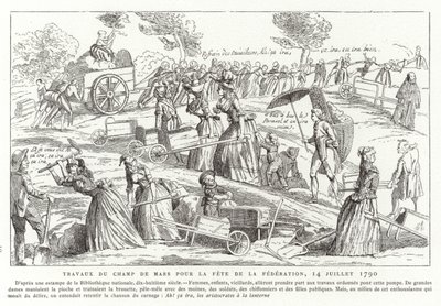 Arbejder på Champ de Mars som forberedelse til Fete de la Federation, Paris, den franske revolution, 14. juli 1790 af French School