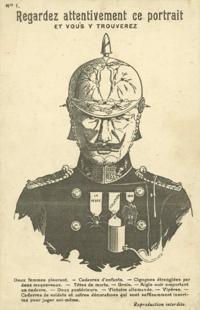 Første verdenskrig anti-tysk propaganda postkort (litho) af French School