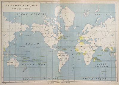 Verdenskort over fransktalende lande, begyndelsen af det 20. århundrede af French School