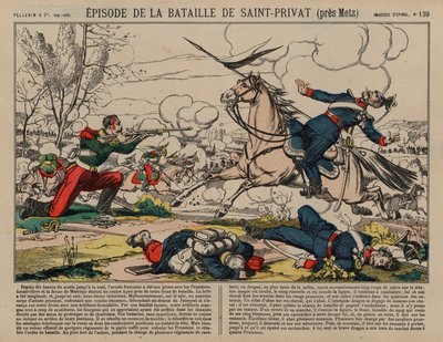 Såret fransk dragon skyder en preussisk lancer i slaget ved Saint-Privat, fransk-preussisk krig af French School
