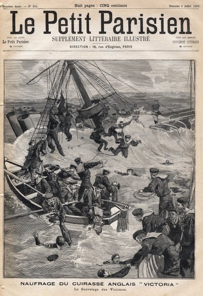 Vrag af den engelske panser "Victoria"" efter en kollision på kysten af Syrien og redning af ofrene. En af avisen "Le petit Parisien"" den 9/07/1893 (gravering) af French School