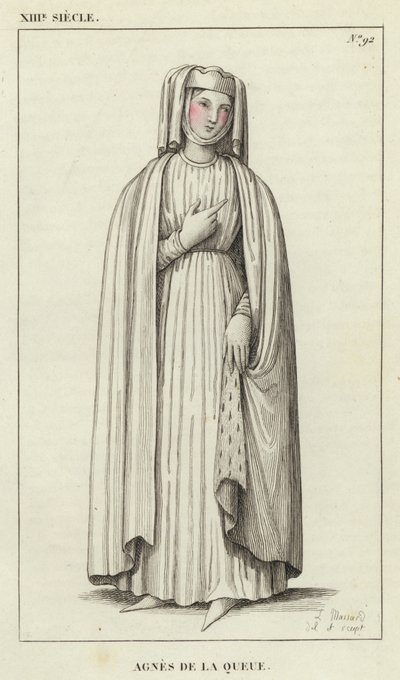 XIII Century, Agnes de la Queue (farvet gravering) af French School