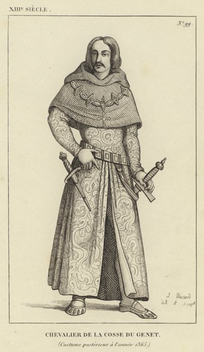 XIII Century, Ridder af Pod of Genet, Kostume efter år 1365 (gravering) af French School