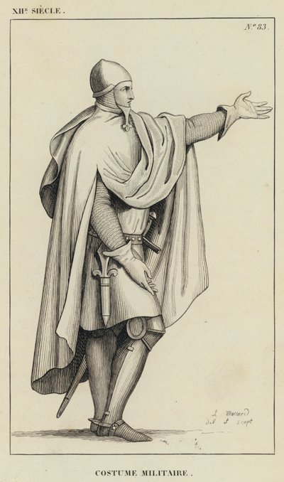 XII Century, Militærdragt (gravering) af French School