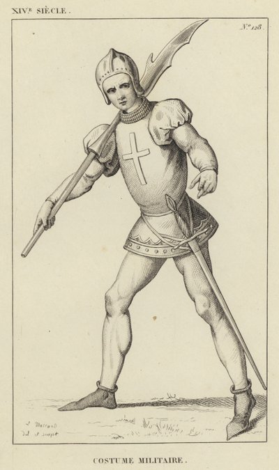 XIV Century, Militærdragt (gravering) af French School