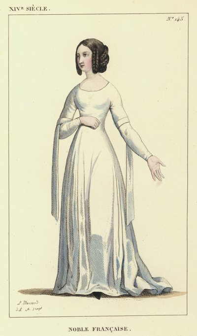 XIV Siecle, Noble Francaise (farvet gravering) af French School