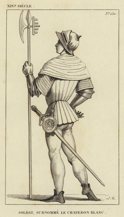 XIV Century, Soldat, kaldet Den Hvide Ridehætte (gravering) af French School