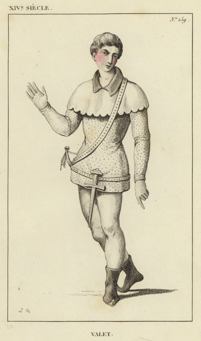 XIV Siecle, Valet (farvet gravering) af French School