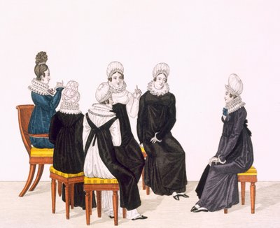 Unge kvinder chatter, ca. 1820 (farvegravering) af French School