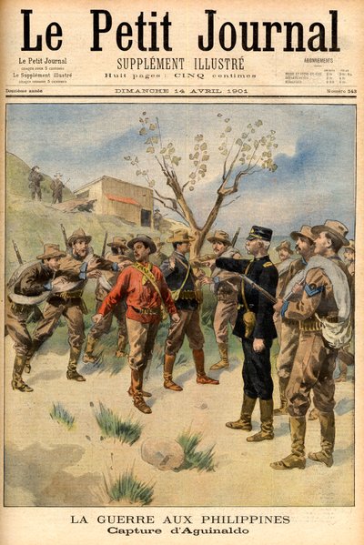 anholdelse af frihedskæmperen Emilio Aguinaldo Forside af avisen "Le Petit Journal" 14. april af French School