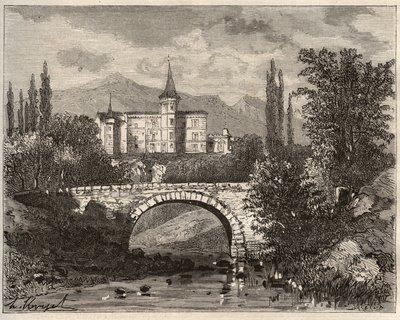 chateau de la rochelambert I dalen ved terminalen Haute-Loire (43) - indgravering i "La France illustrée: geografi, historie, statistisk administration" af V.-A. Malt brun. 1884 af French School