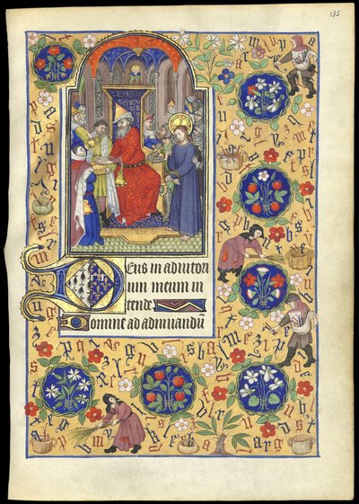 f.135r Miniature af Pilatus, der vasker sine hænder om Jesu skæbne, fra 