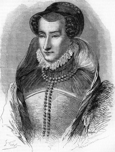 portræt af Joan III af Albret (1528 1572), mor til kong Henrik IV og kone til Antoine de Bourbon (1528-1572). I "" Histoire Populaire de la France"", sd. ca. 1885. Stik. af French School
