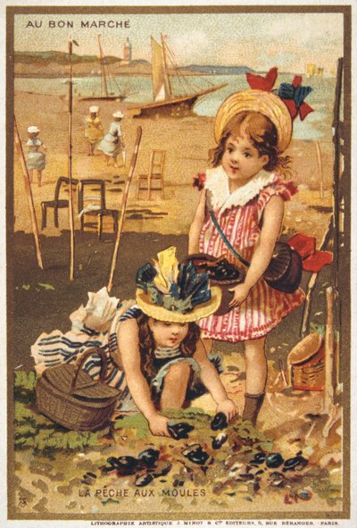 vintage postkort med børn på en strand af French School