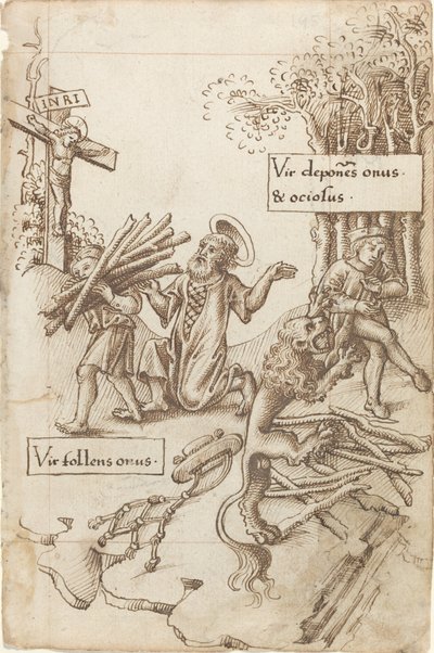 "Hjælp ham, der påtager sig sin byrde, ikke ham, der lægger den ned" [fol. 31 recto] af French early 16th Century