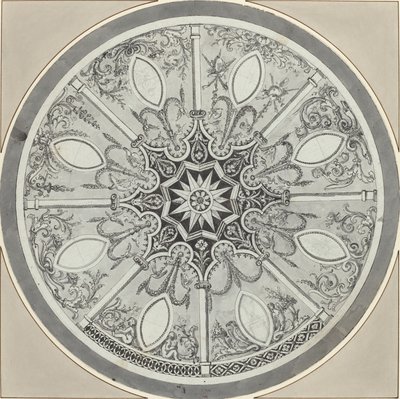 Design til en indlagt cirkulær bordplade med alternativer af French or Italian 18th Century