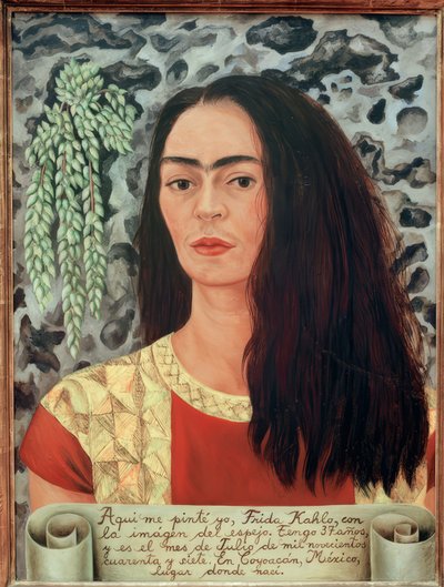 Selvportræt med løsthængende hår af Frida Kahlo