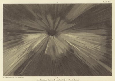 En nordlyskrone, december 1894, blyantskitse (farve litho) af Fridtjof Nansen
